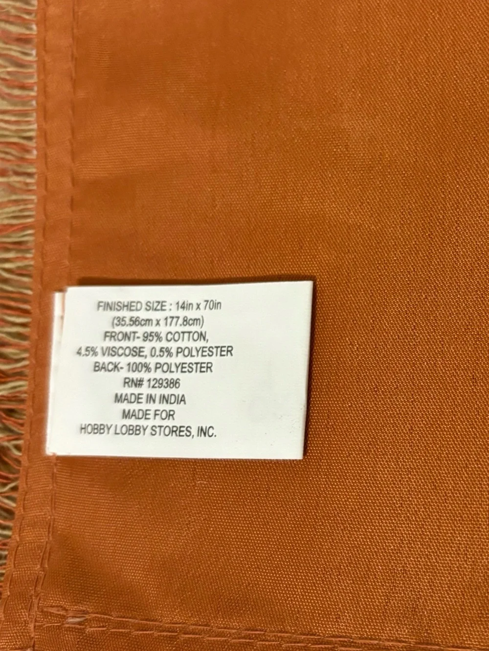 FALL Table Runner, Burnt Orange & White, New, 14